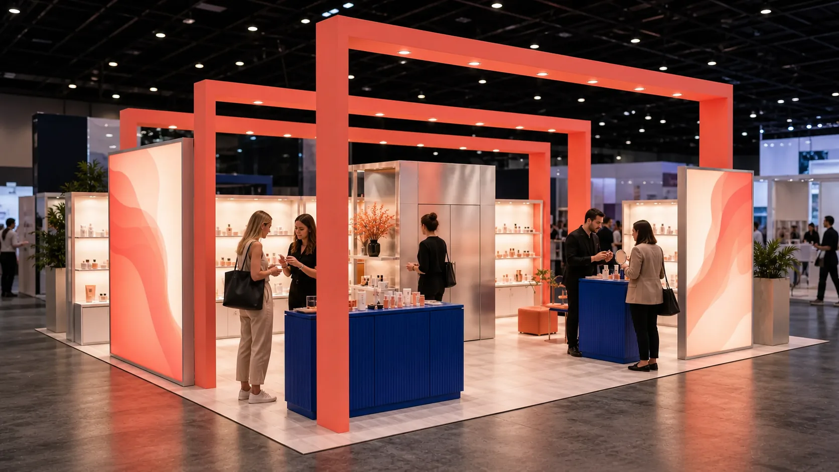 Fictional modular beauty trade show booth installed at a U.S. exhibition