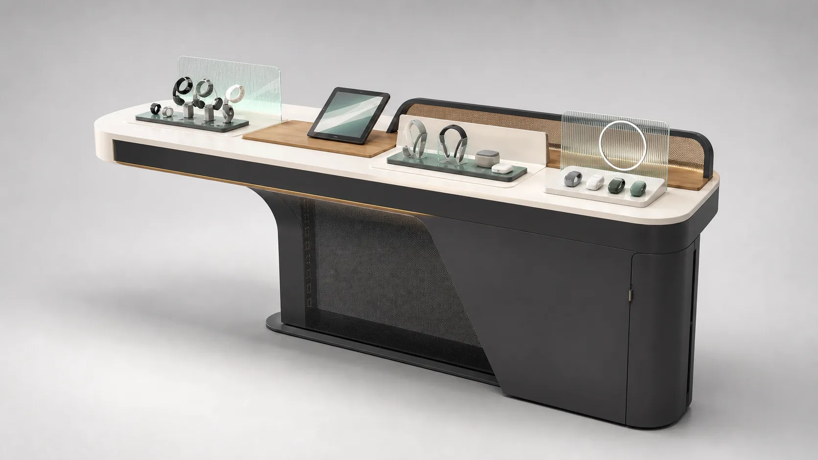 Fictional wearable technology retail fixture concept representing Form and Proof services